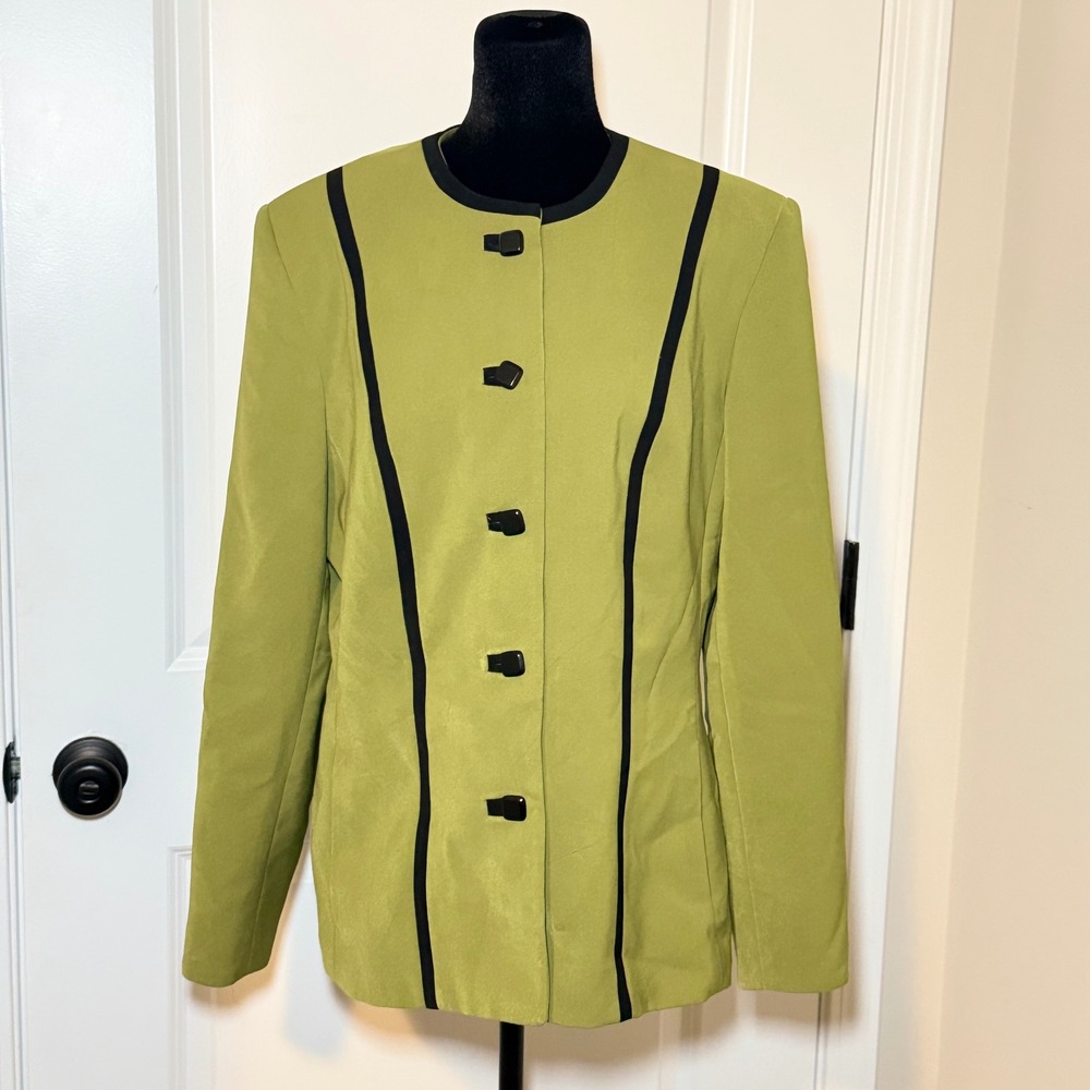 Sag Harbor Suit Womens Size 14 Green Black Trim Blazer 80s Contemporary